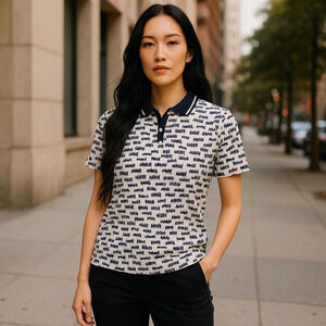 DKNY Golf Black and White Knit Short Sleeve 1/4 Zip Pullover Top Size Medium